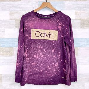 Calvin Klein Spatter Print Sweatshirt Purple Gold Foil Logo Casual Womens Medium